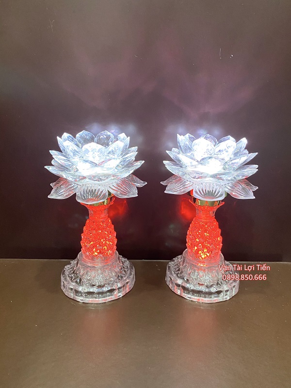 Bộ đèn thờ cúng hoa sen trái thơm đổi màu loại lớn