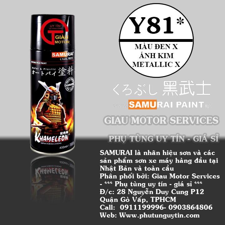 Chai sơn xịt sơn xe máy Samurai Y81 màu đen ánh kim X  Metallic X
