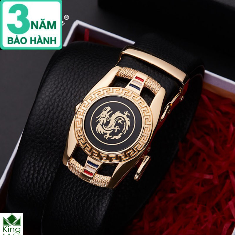 [VIP]Thắt Lưng Dây Nịt Nam Da Bò 2 Lớp Khóa Tự Động Mặt Rồng Cao Cấp - Đồ Da Kingshop - Bảo hành 3 năm