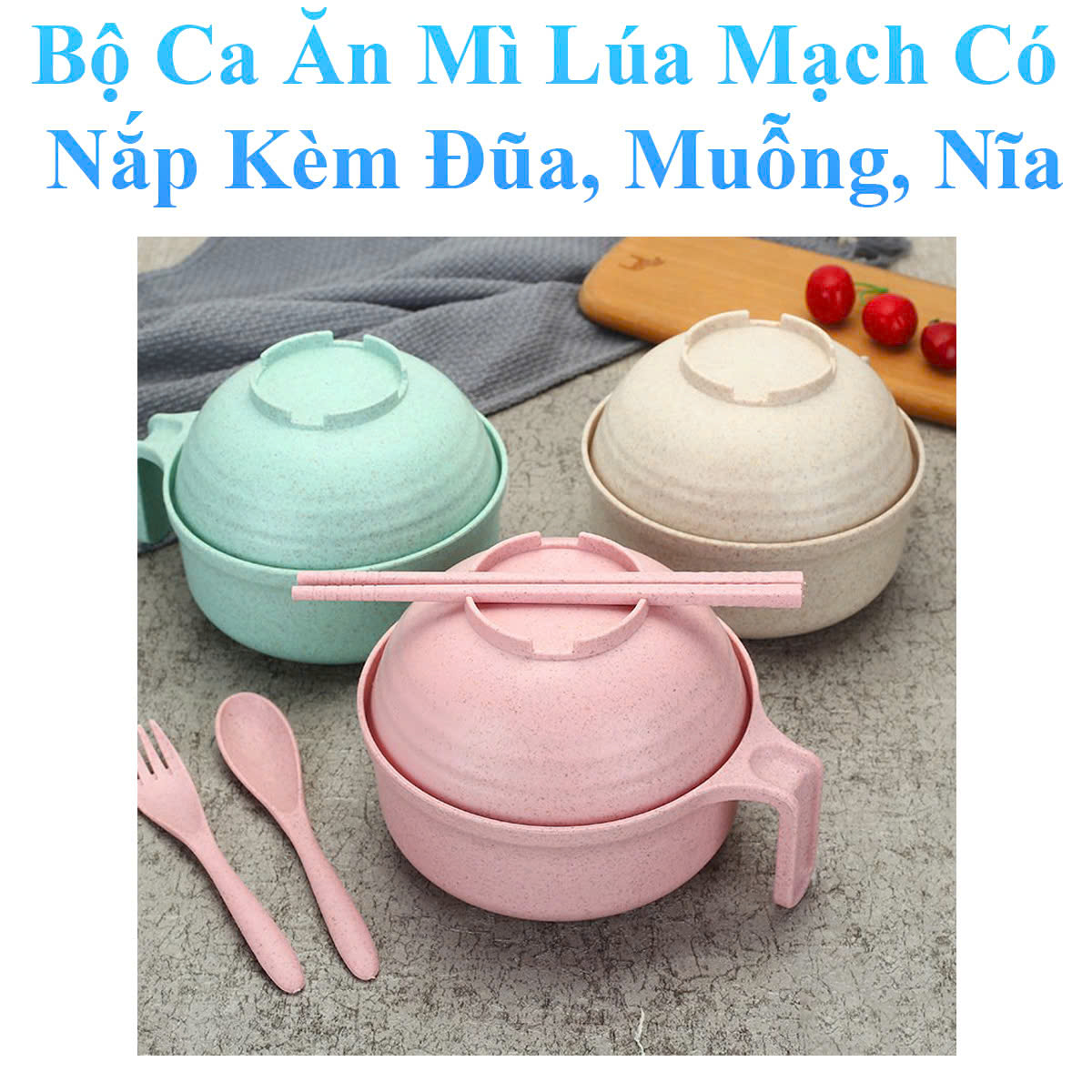 Ca Ăn Mì Lúa Mạch Có Nắp Đậy Kèm Đũa, Muỗng, Nĩa