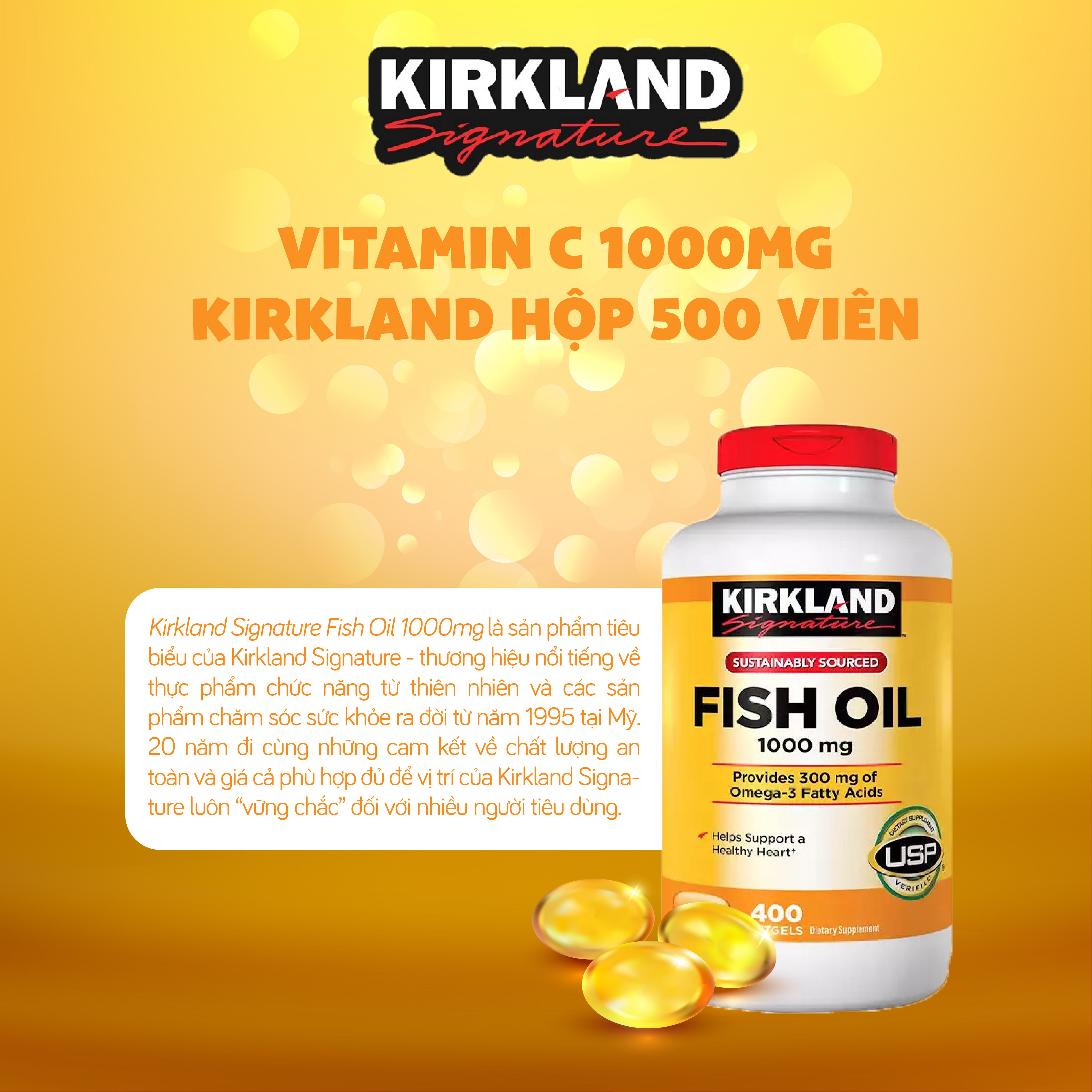 Combo Viên uống Bổ sung Calcium + D3 Kirkland 500 viên và Viên uống Fish Oil 1000mg Kirkland 400 viên hỗ trợ xương khớp, tăng sức đề kháng