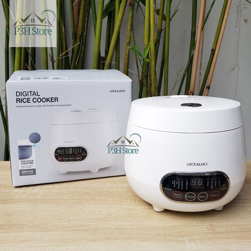 Nồi cơm điện mini đa năng Lock&Lock dung tích 0.8L với nhiều chế độ nấu được cài sẵn EJR326WHT