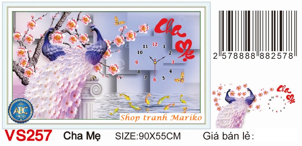 Tranh đính đá cha mẹ đồng hồ vs257 kích thước 90 x 55 cm
