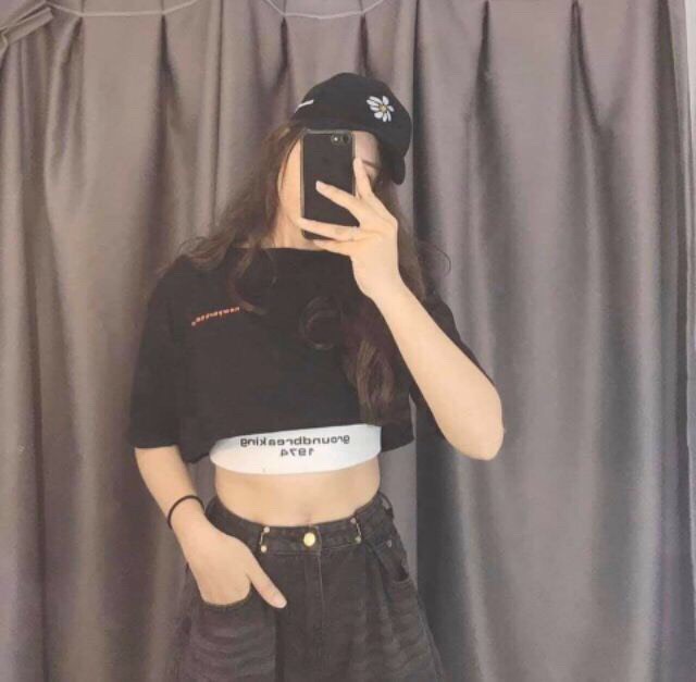 Ngoc Luxury Áo Thun Croptop GROUNDBREAKING 1974 (Set 2 áo CROPTOP & BRA)..!!!....