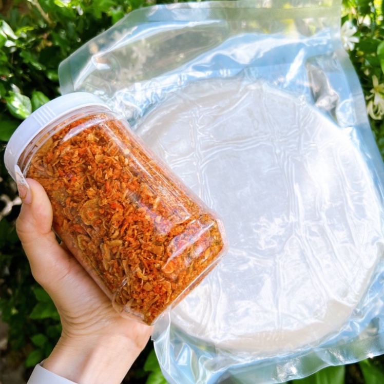 Combo 500gr bánh tráng phơi sương dẻo + hủ ruốc hành phi - đặng kiều duyên