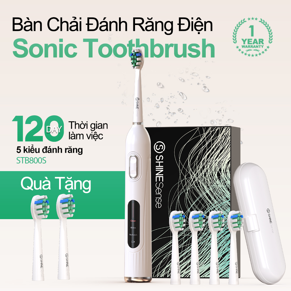 ShineSense STB800S Sonic Electric Toothbrush for Teeth Cleaning, with 6 Brush Heads 3+7 Modes, USB Rechargeable 120 Days Battery Life