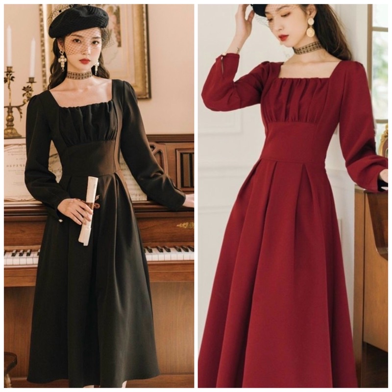 Đầm nhúng ngực tay dài 2 màu