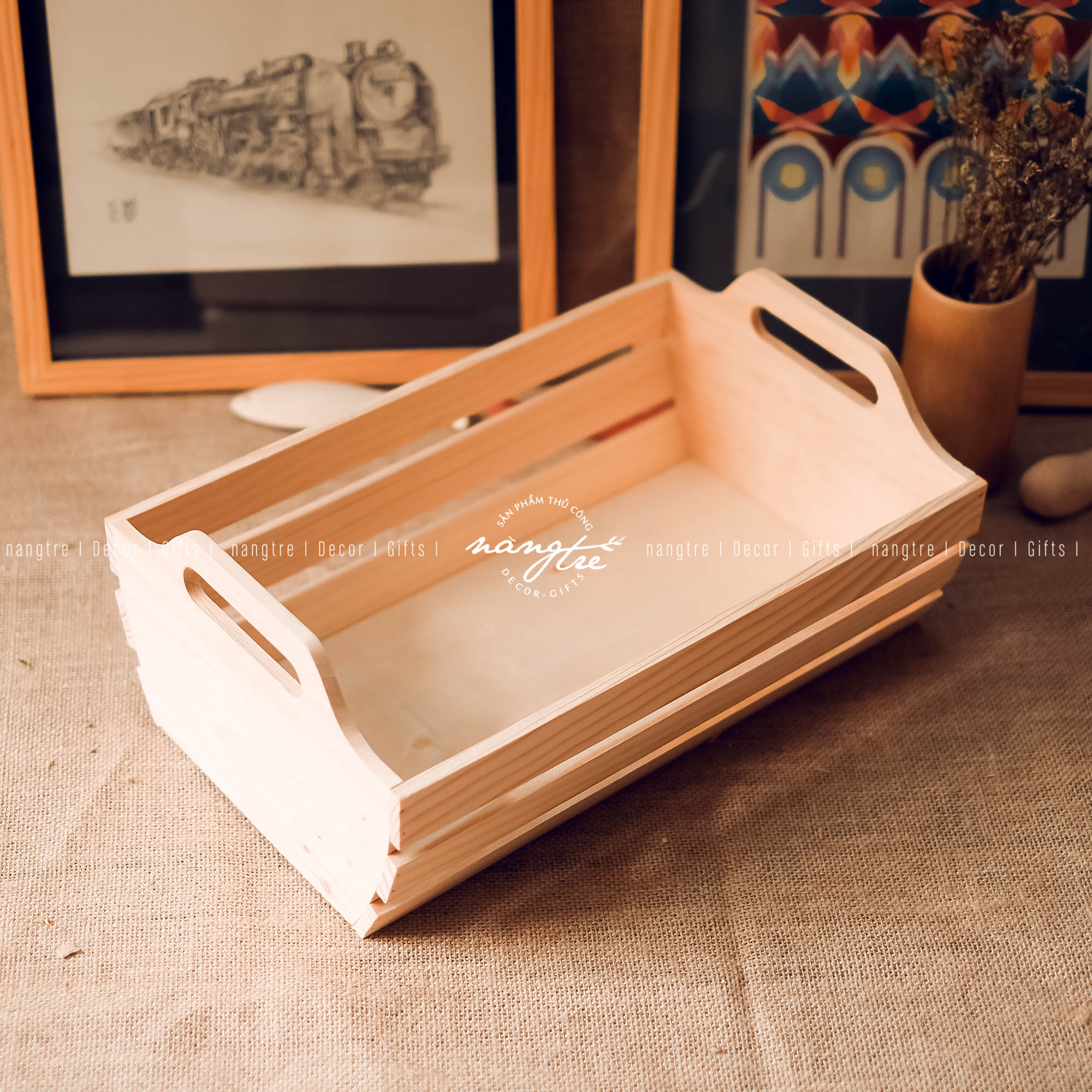 [HCM]Khay gỗ pallet đựng quà/ Khay gỗ trái cây