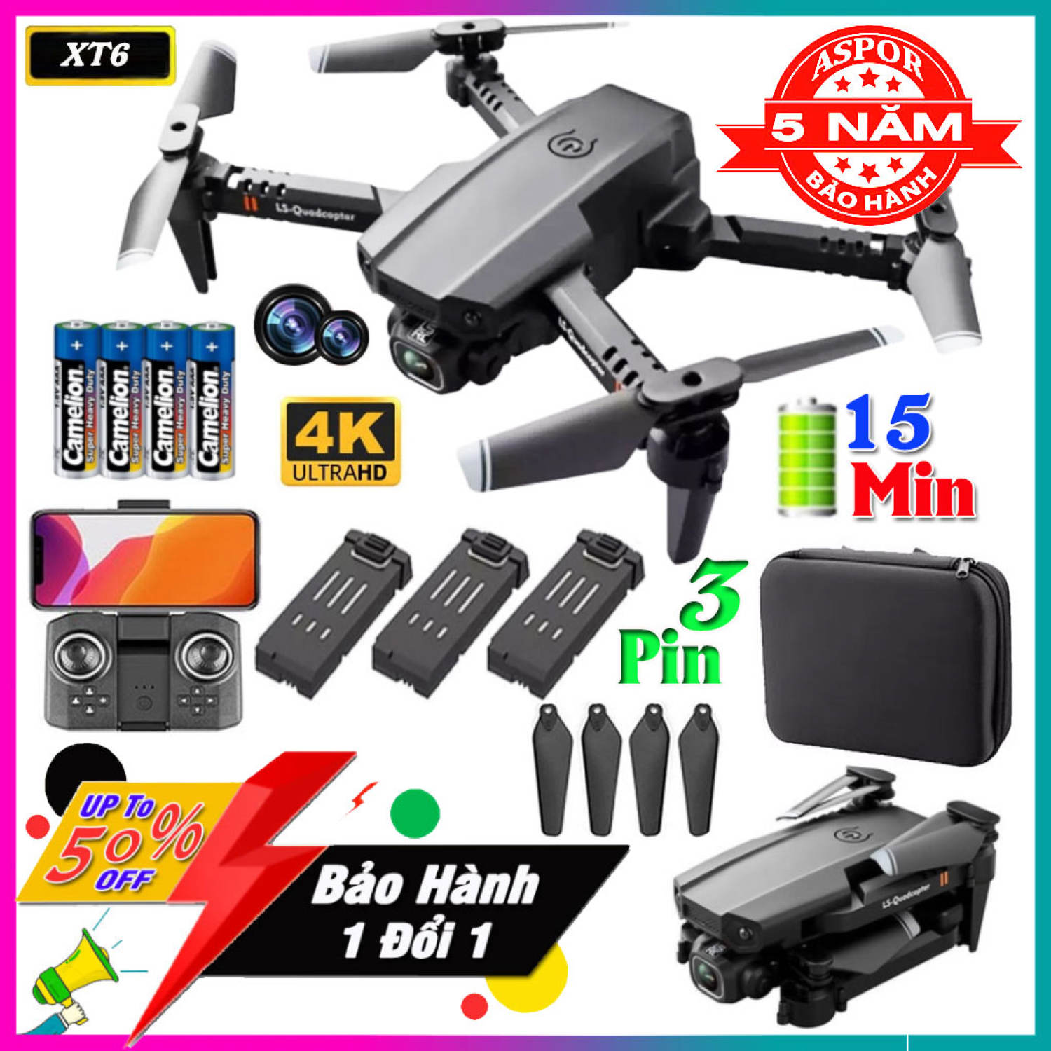 Máy bay flycam camera mini giá rẻ loại tốt - Drone XT6 Pro máy bay không người lái điều khiển từ xa 4 cánh bay siêu cao, siêu xa, pin siêu khủng chất hơn Flycam Mini E58, E88, P5 Pro, V3 Pro, Q12, V14, KY907, KY906