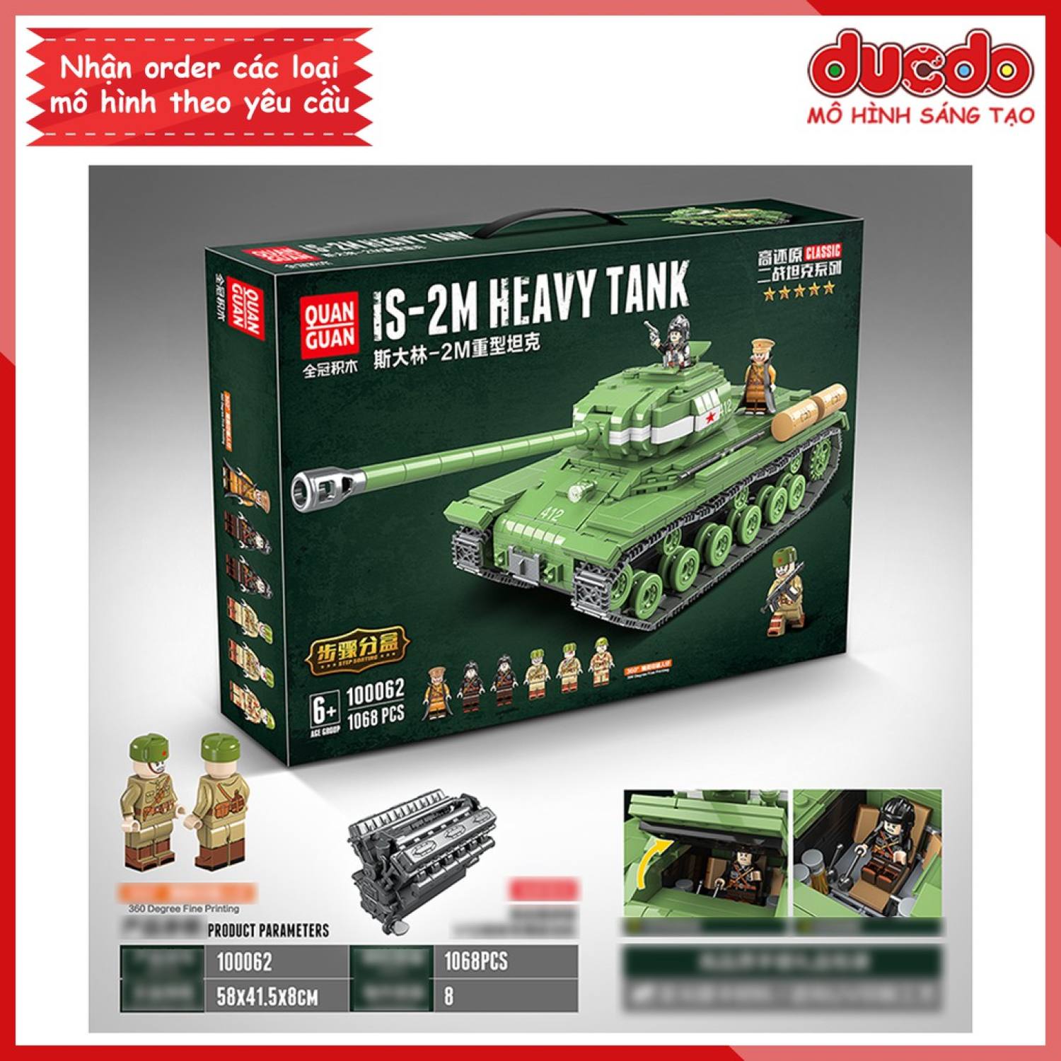 Lắp ɡhép siêu tank is-2m heavy tank của liên xô - đồ chơi xếp hình mô hình ww2 quanguan 100062