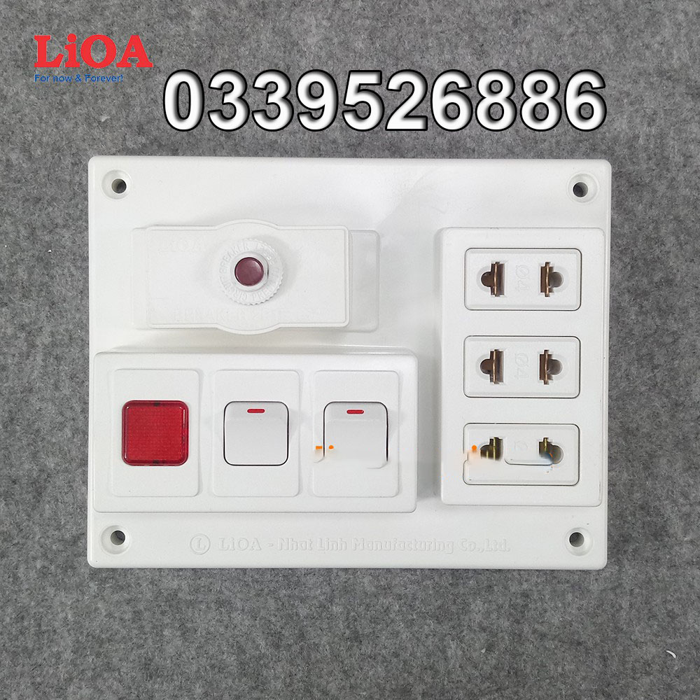 Bảng điện nổi LiOA 15A có 3 ổ cắm 2 công tắc 1 đèn báo màu đỏ