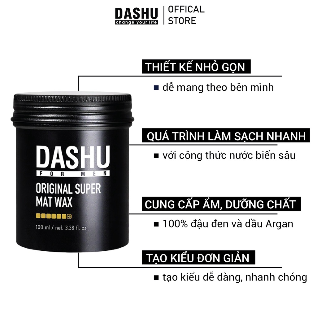 [ Xả 12.2025] Sáp vuốt tóc Dashu For Men Premium Original Super Mat 100ml (ĐEN)