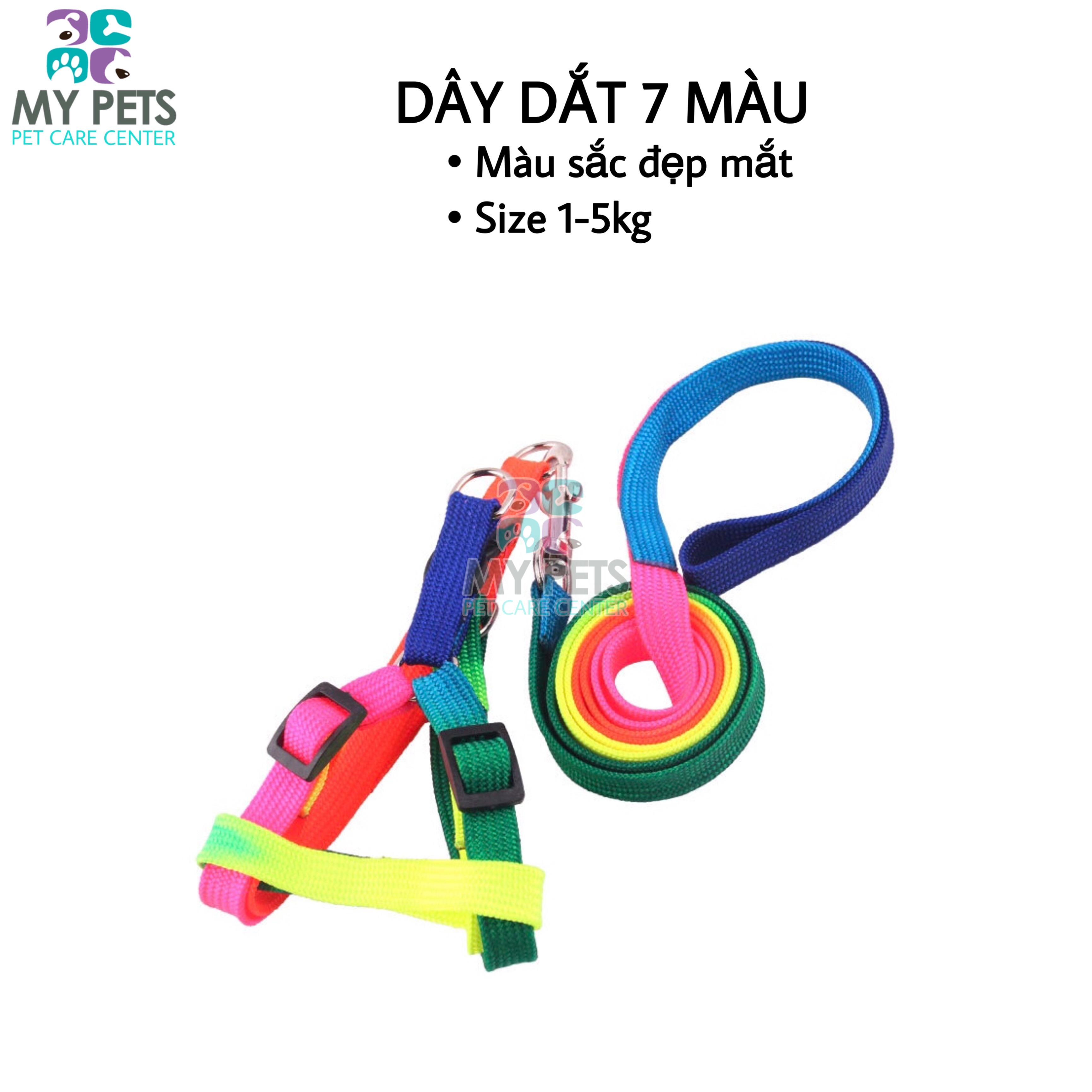 Dây dắt chó mèo 7 màu dành cho thú (1-5kg). có yếm đi kèm