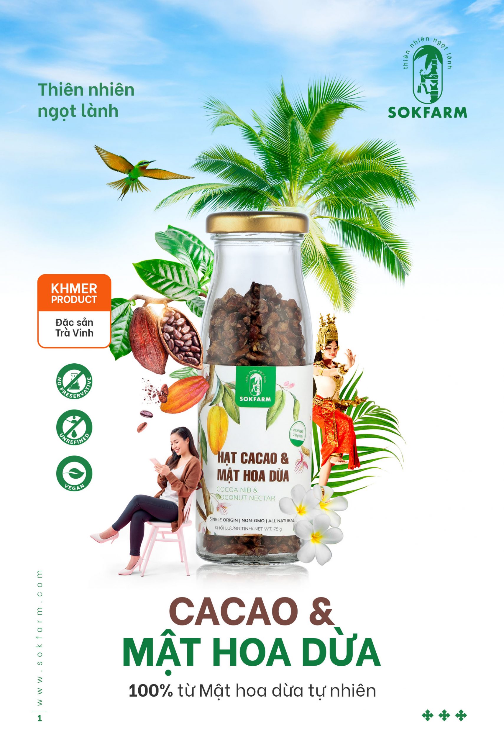 Hạt cacao & mật hoa dừa (Sokfarm) - 75g