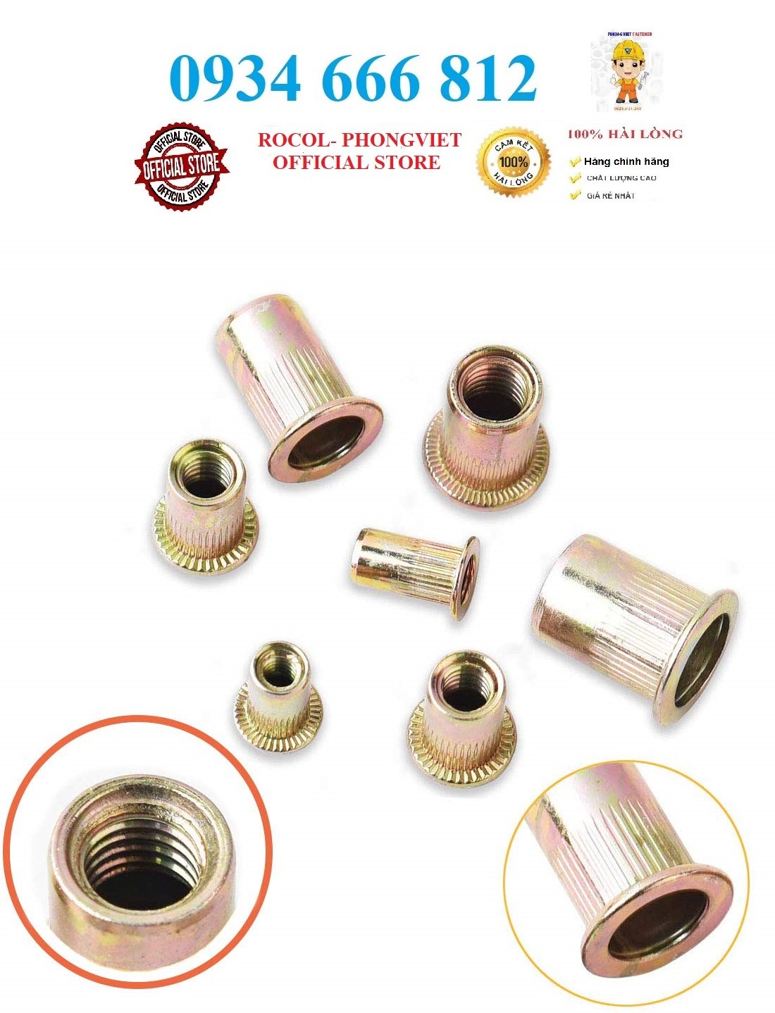 Combo 100c ốc tán rút M3 thép mạ