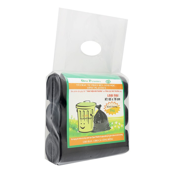 Túi đựng rác cuộn đen sinh học tự phân hủy Ecogreen (3 cuộn/ túi)