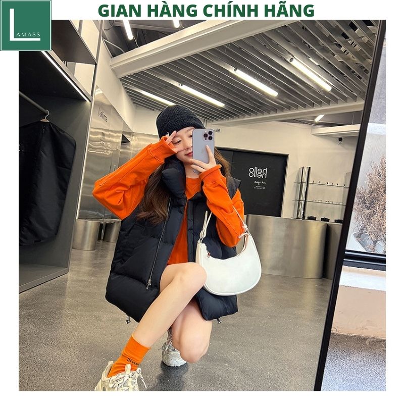 Áo gile phao nữ cổ cao lông vũ siêu nhẹ hàng QC cao cấp, Áo phao nam - nữ có túi lớp lót bên trong trần phao - LAMASS