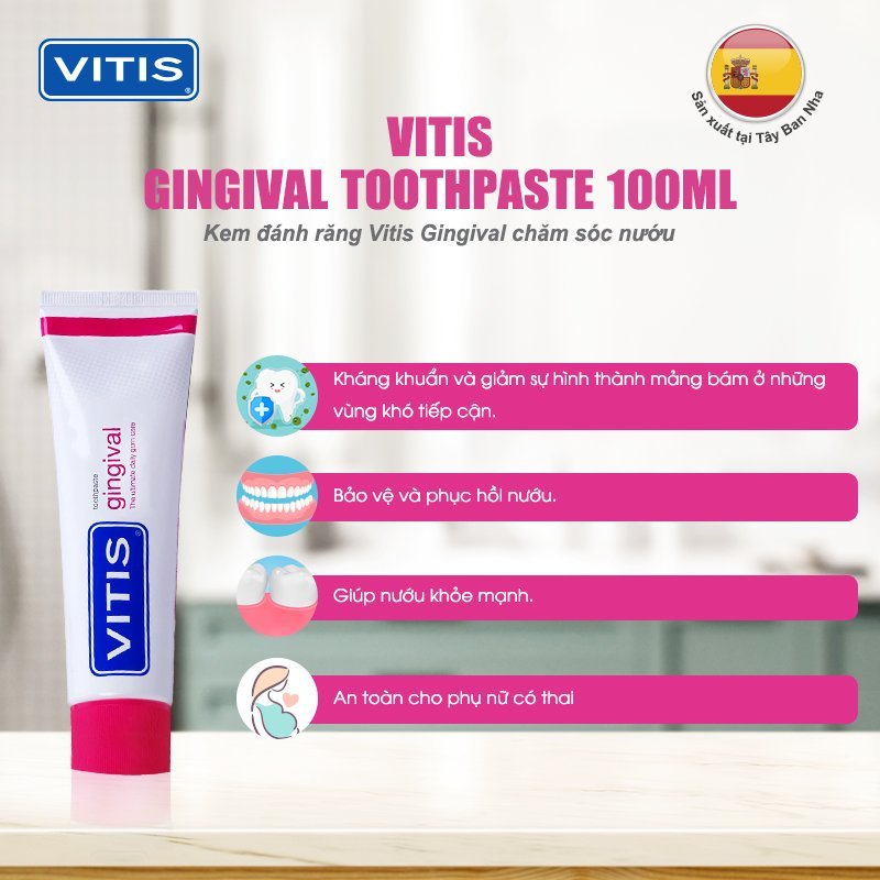 Kem đánh răng dành cho nướu nhạy cảm Vitis Healthy Gums Toothpaste 100ml (dùng được cho phụ nữ mang thai) - Tây Ban Nha