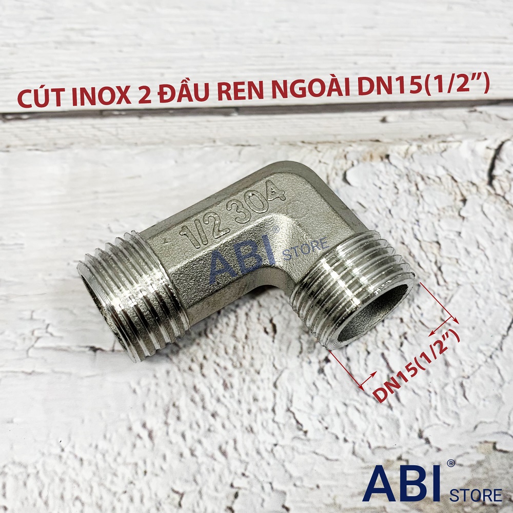 Cút 2 đầu ren ngoài dn15, cút góc inox 21 loại đẹp