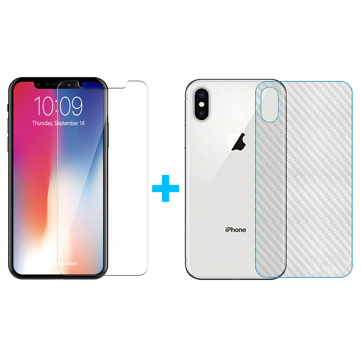 Bộ kính cường lực dẻo nano và miếng dán mặt sau vân carbon cho iphone xs max