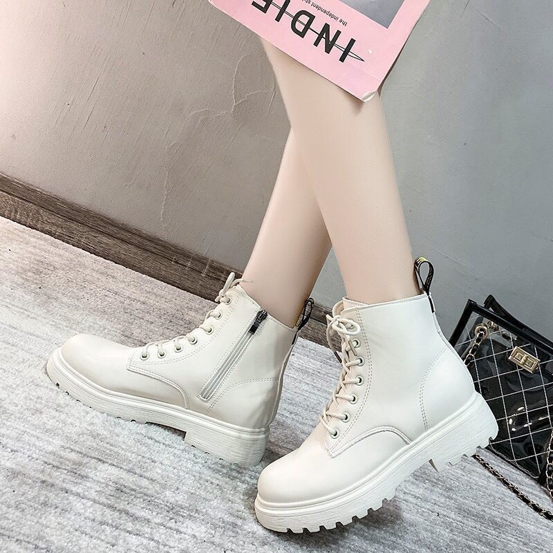 [Tặng dây giày] bốt buộc dây cổ lửng có khoá kéo