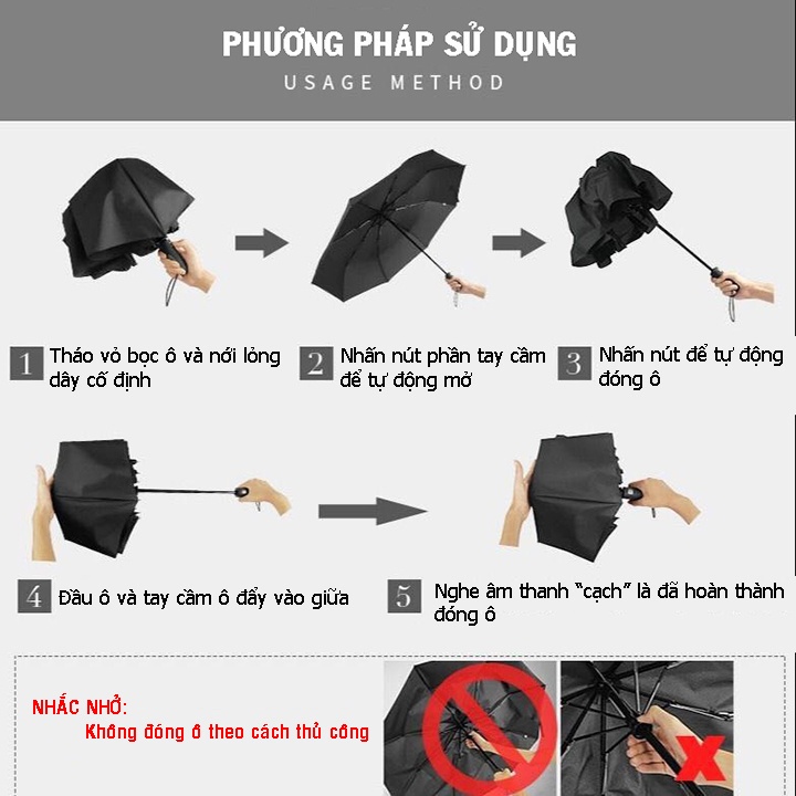 Ô Tự Động Gấp Gọn Đóng Mở 2 Chiều [ Hàng 10 Nan ]