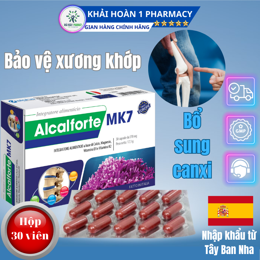 Viên uống bổ sung canxi ALCALFORTE MK7 giúp bổ sung canxi và ngăn ngừa loãng xương - Hộp 30 viên