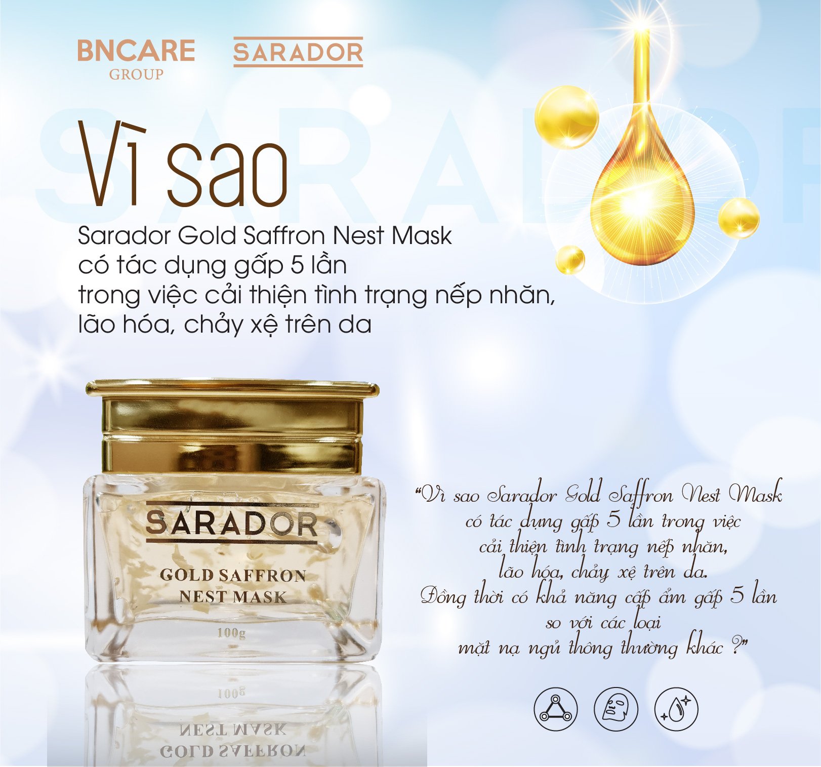 [Freeship]Mặt Nạ Cao Cấp Tinh Chất Vàng SARADOR ( Gold Saffaron Nest mash)