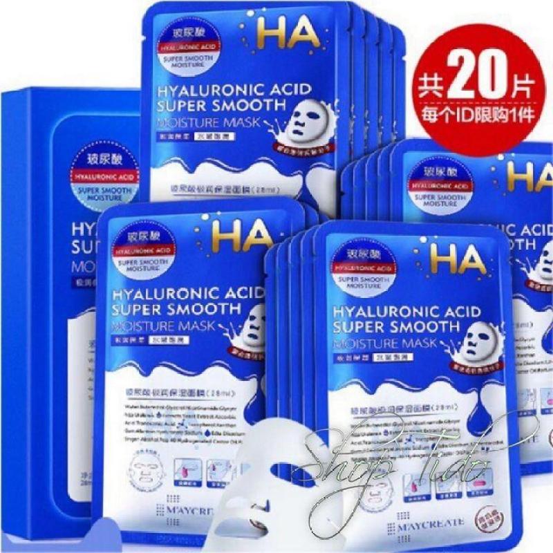 Hộp 20 miếng mặt nạ siêu cấp ẩm MayCreate HA Hyaluronic Acid Super Smooth Moisture Mask 23ml x 20