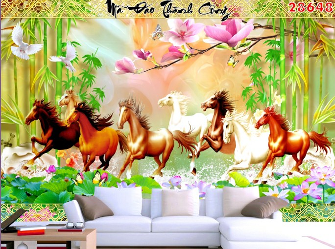 Tranh dán tường 3d mã đáo thành công trang trí phòng khách phòng ngủ giá rẻ đẹp chất liệu decal pp keo sẵn bóc dán PA