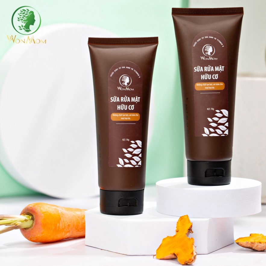 Combo sữa rửa mặt và dưỡng trắng sáng da mặt Wonmom (1 sữa tắm hữu cơ+ 1 kem nghệ tươi)