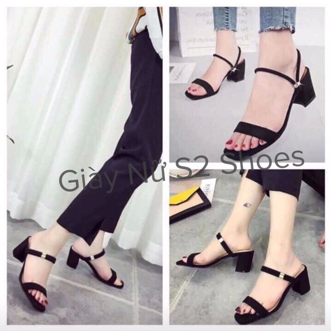 Giày cao gót 5, 7 phân đơn giản mang 2 kiểu xăng đan và dép