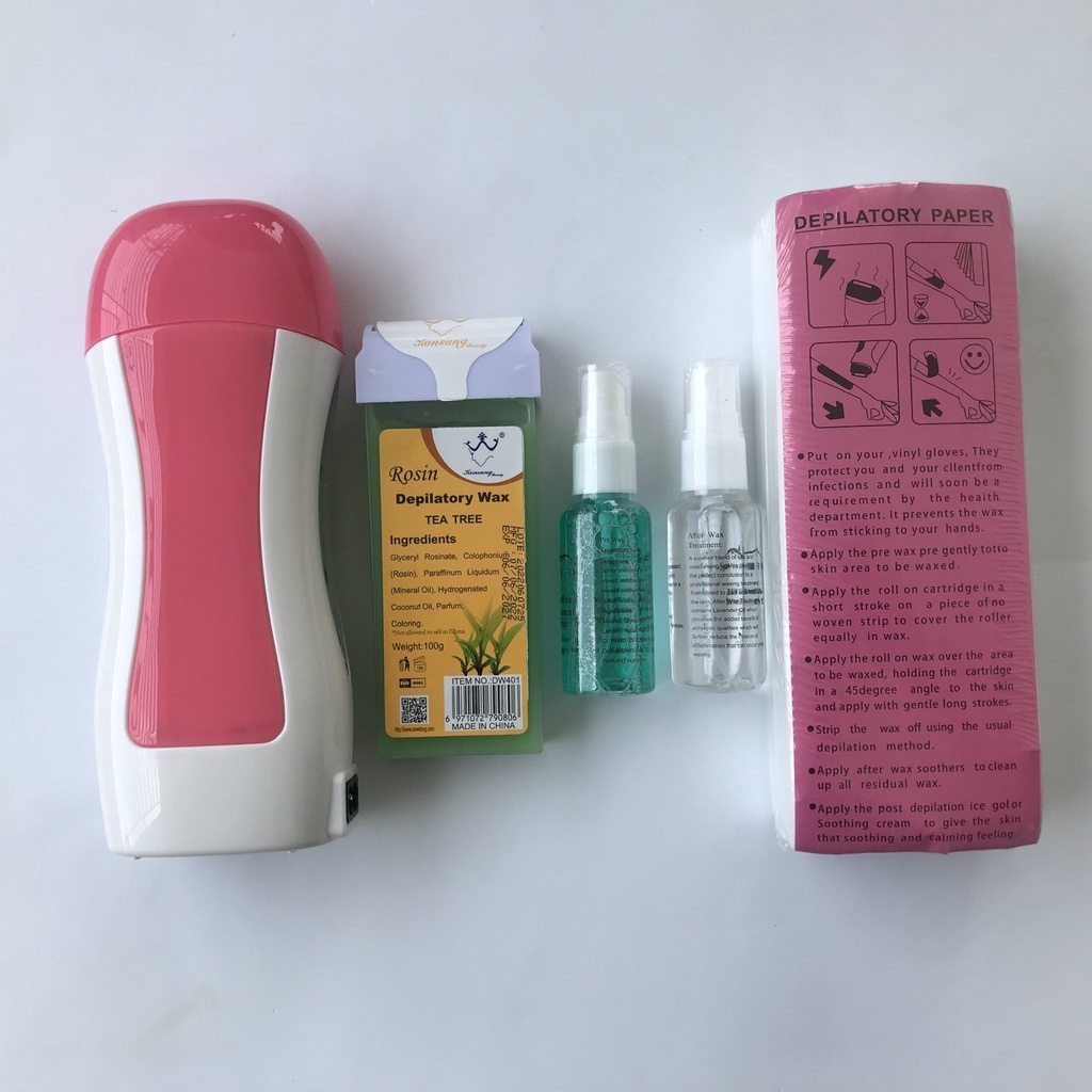 Combo wax lông nóng, triệt lông, tẩy lông(Máy làm nóng sáp wax mầu hồng)