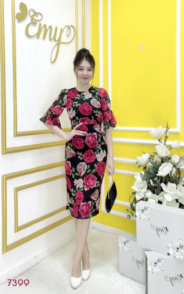 Đầm emy em7399 body hoa tay lỡ