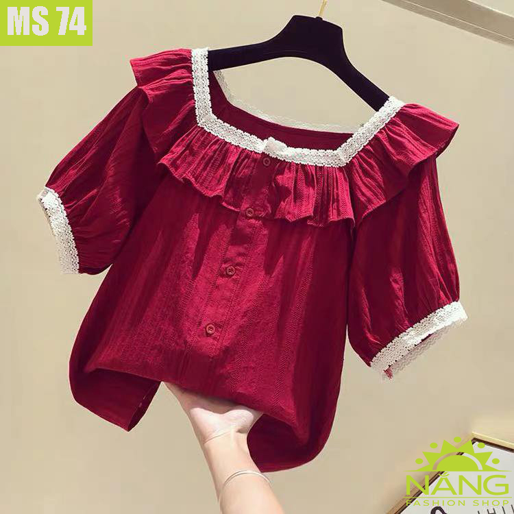 ÁO SƠ MI CỔ VUÔNG VIỀN REN (MS74)