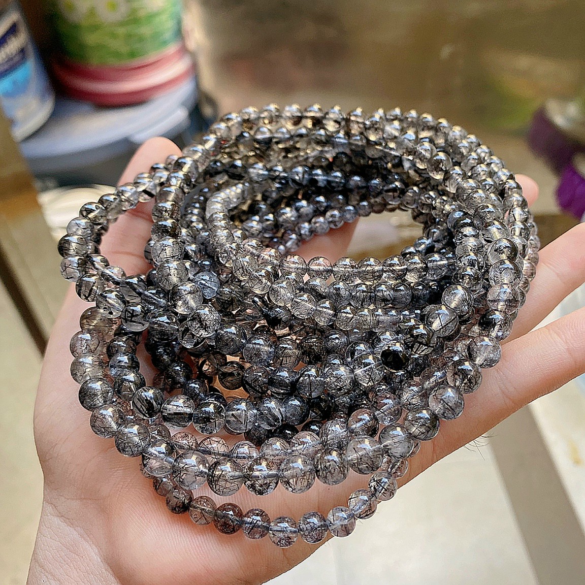 Vòng tay chuỗi quấn 03 vòng thạch anh tóc đen