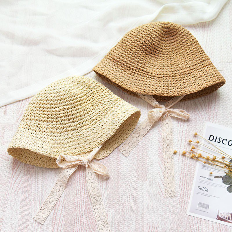 Mũ cói em bé hàn quốc 1-4 tuổi- Phong cách Hàn Quốc- Nón hè cho bé đi biển Size 48