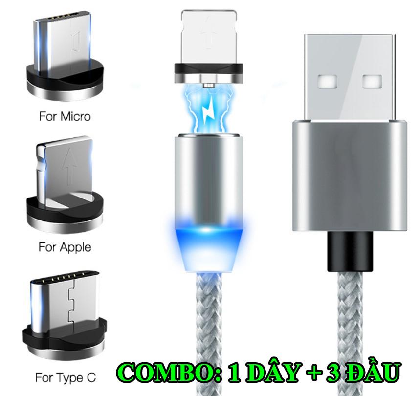 Combo cáp sạc nam châm + 3 đầu kết nối 360 độ