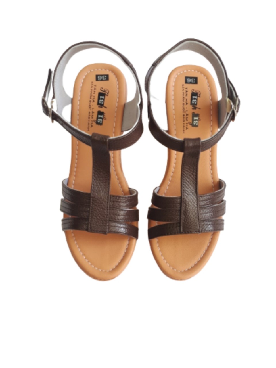 Sandal da bò thật cao cấp VI VI .Đế cao 7 cm