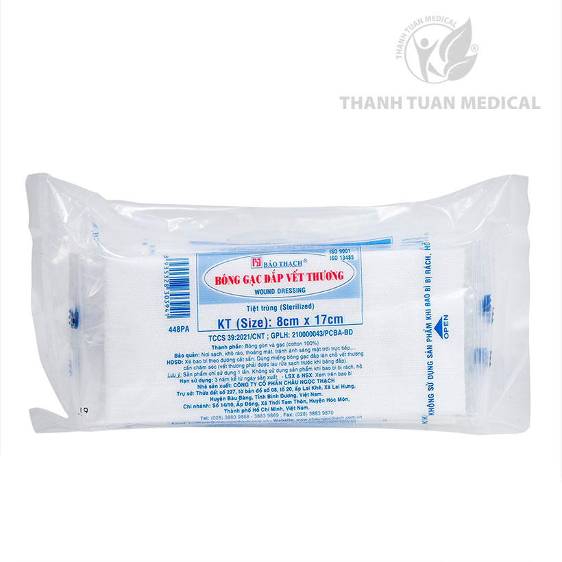 Bông Gạc Đắp Vết Thương Bảo Thạch 8cm x 17cm Tiệt Trùng Từng Miếng - 10 Miếng/Gói