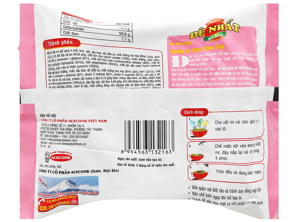 [HCM] [Lốc 15 gói] Mì Đệ Nhất hương vị tôm chua cay 81g