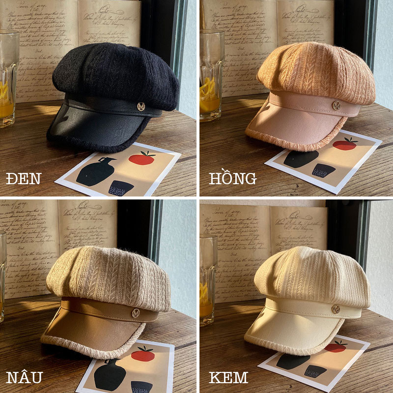 Mũ Nồi Mũ Len Phối Da Khuy Chữ M - 100style