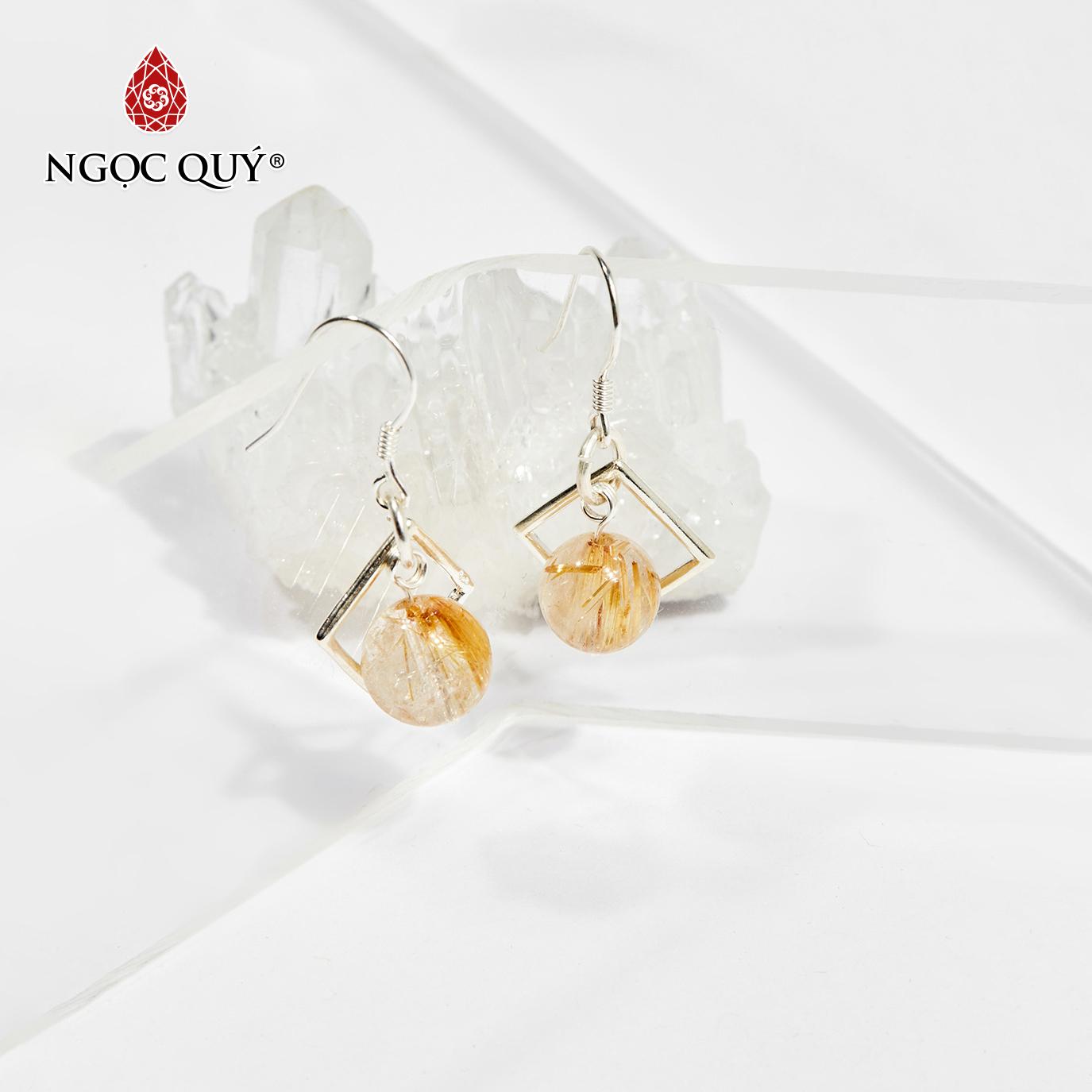 [HCM]Bông Tai Đá Thạch Anh Tóc Vàng Mệnh Kim Thuỷ 10mm- Ngọc Quý Gemstones