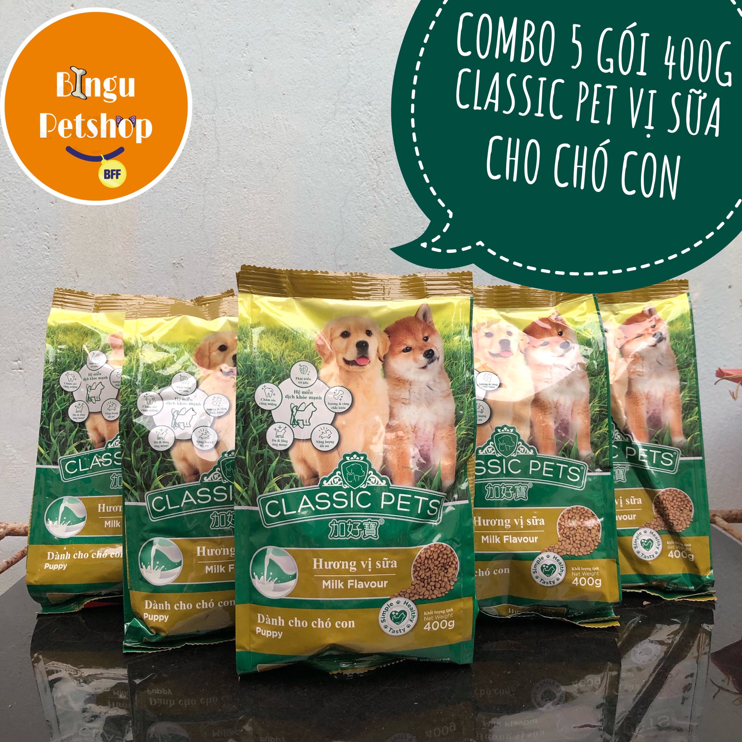Thức ăn hạt khô cho chó con vị sữa classic 400g| bingu petshop