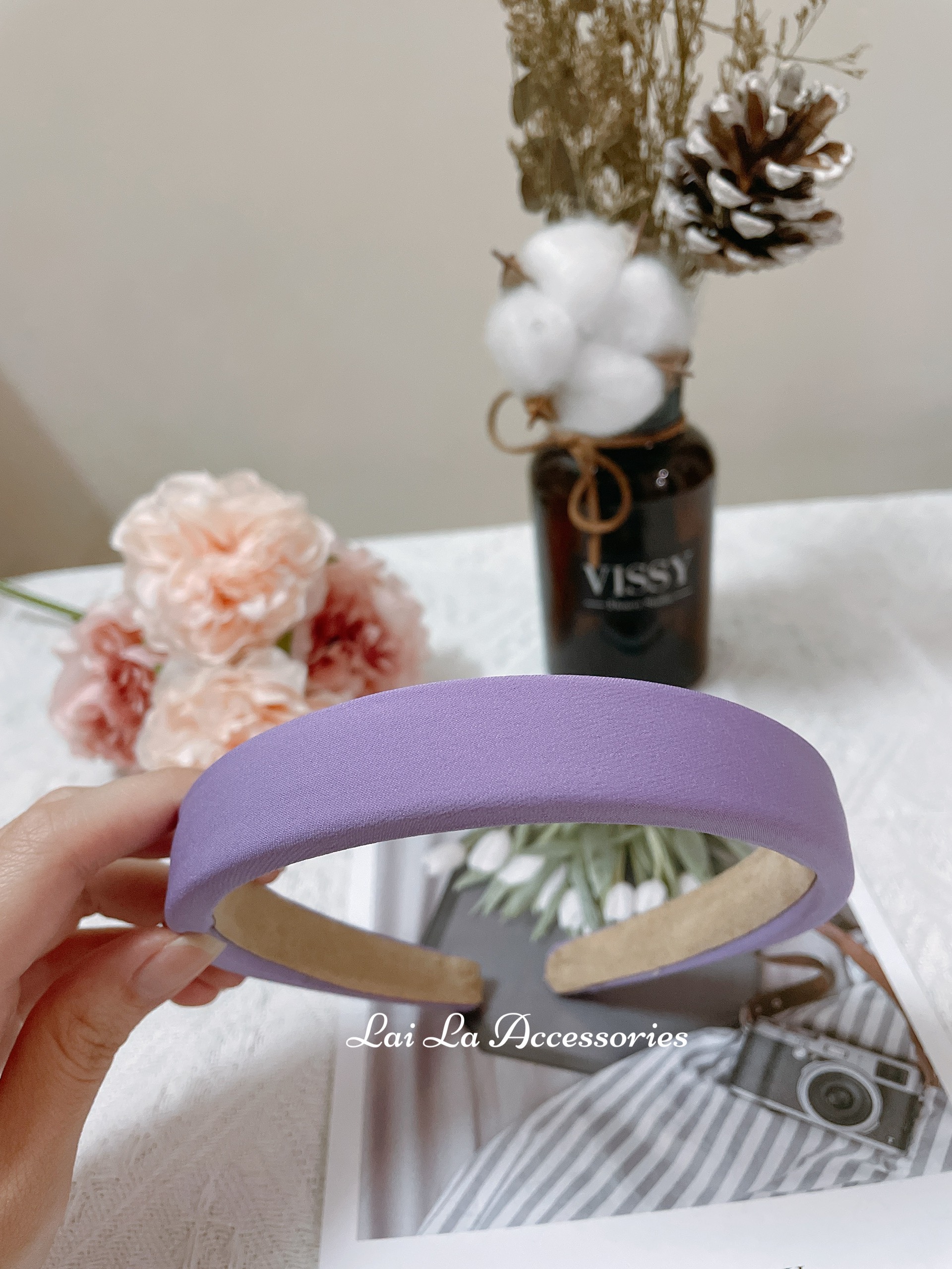Băng đô vải xốp bản to trơn Retro, Bờm cài tóc tiểu thư Hàn Quốc Lại La