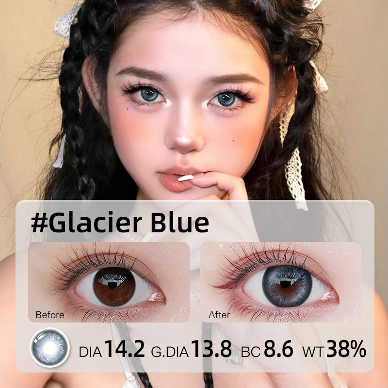 Lens mắt Kính áp tròng màu Glacier mới Dia 14.2mm contact lenses lens xám Dip 0.00-8.00 Original Big Eye Soft Girl Lens Sleeve miễn phí 2 miếng lens mắt