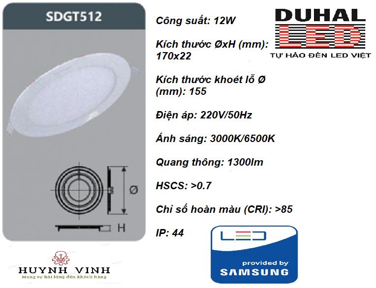 ĐÈN LED PANEL ÂM TRẦN 12W DUHAL - KDGT512