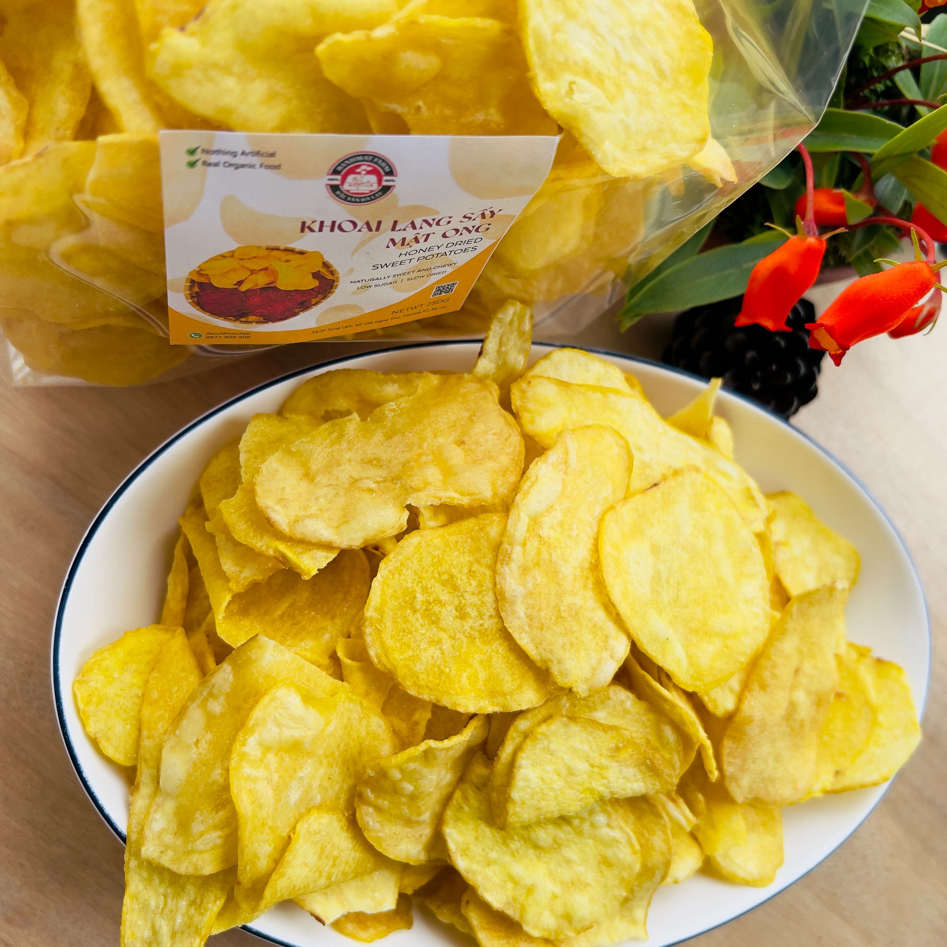 Khoai lang sấy giòn mật ong 500gr thơm ngon BanhMat Farm không đường đặc sản Đà Lạt