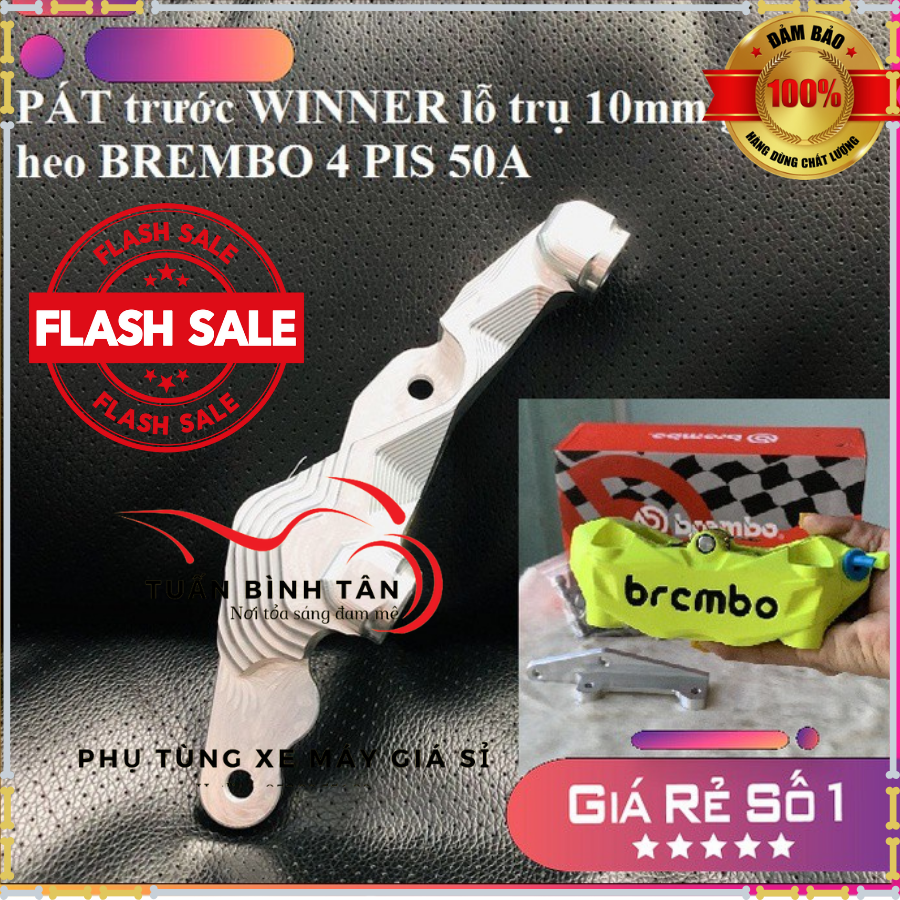 PÁT lỗ trụ 10mm gắn TRƯỚC heo Brembo 4 pis 50A ( heo tai xanh ) cho xe WINNER , làm bằng nhôm CNC nguyên khối