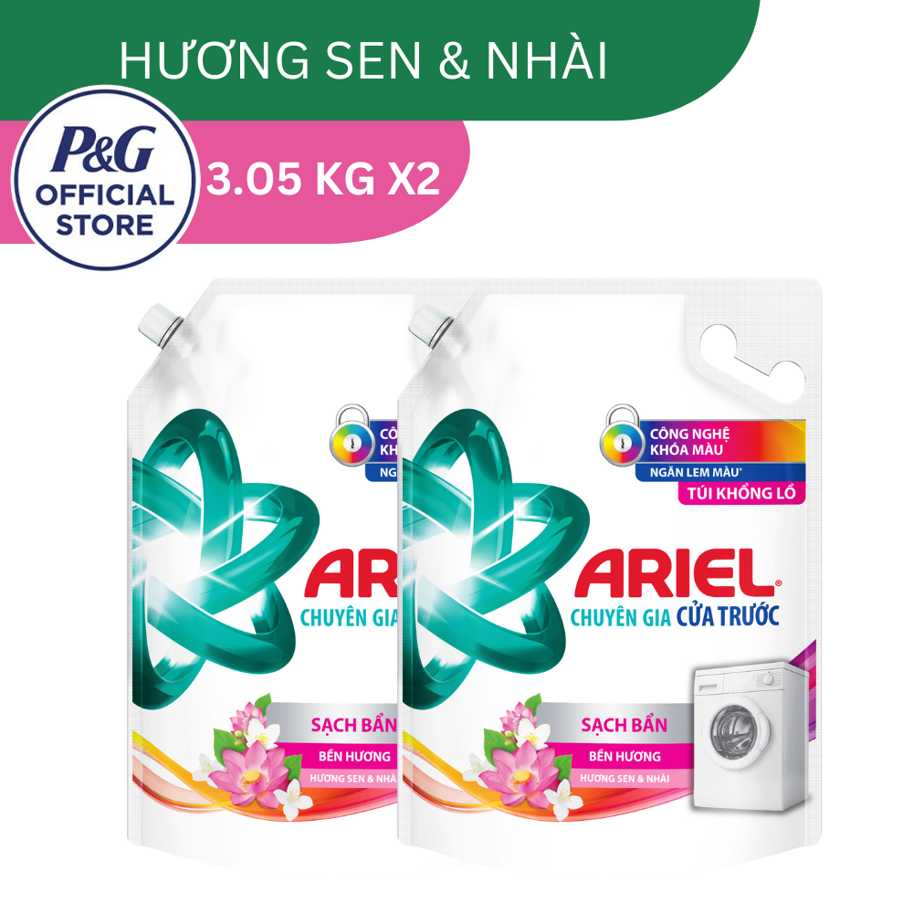 Combo 2 Nước Giặt ARIEL Chuyên Gia Cửa Trước Hương Sen Nhài Túi 3.05KG x2